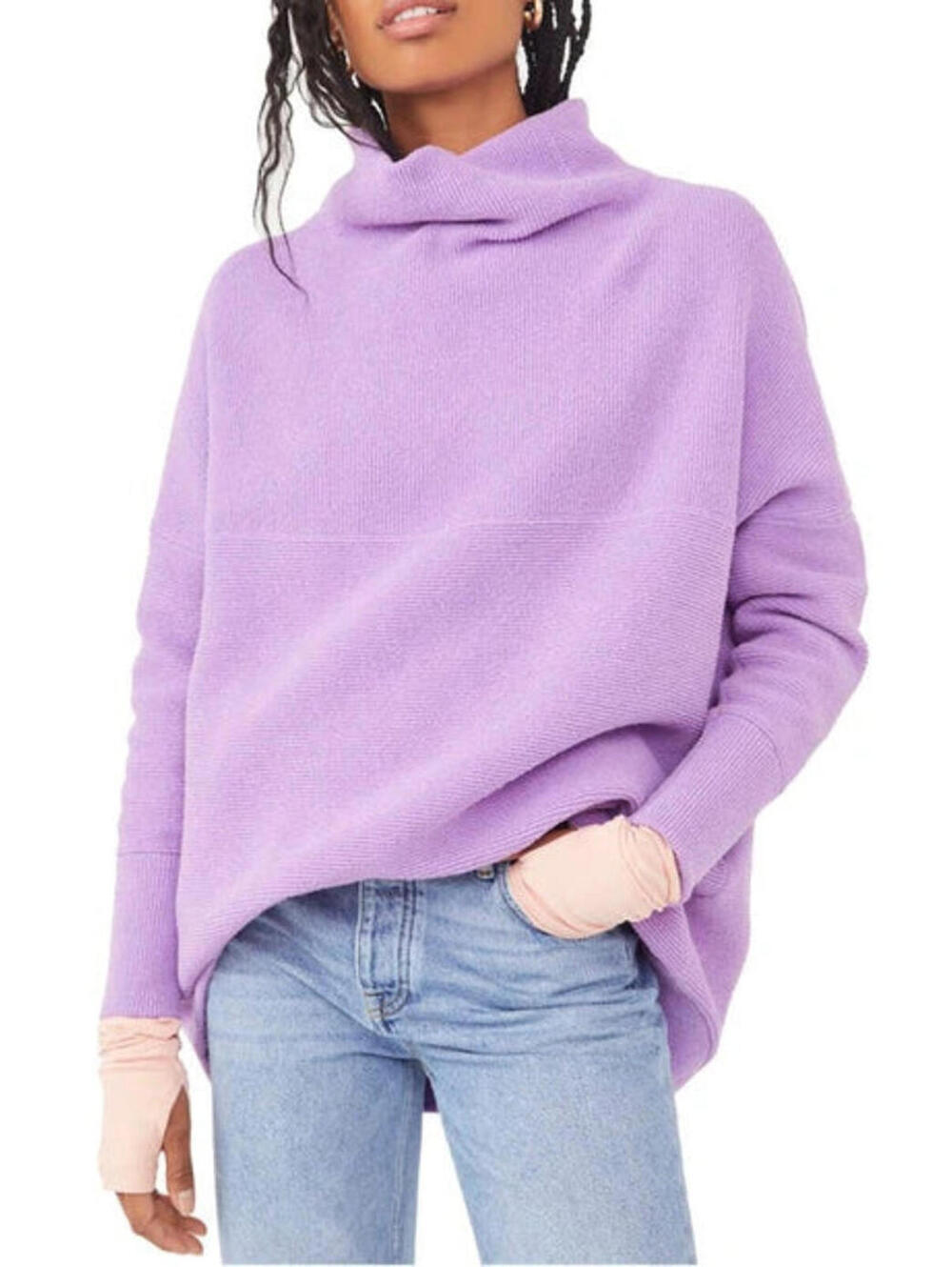 FREE PEOPLE OTTOMAN SLOUCHY TUNIC SWEATER M purple